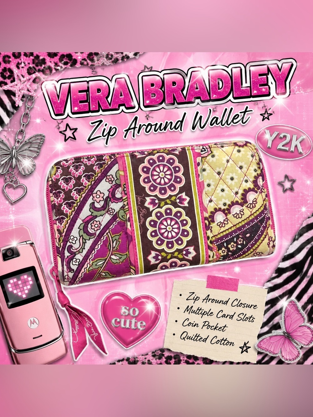 Vera Bradley Zip Around Wallet Very Berry Paisley
